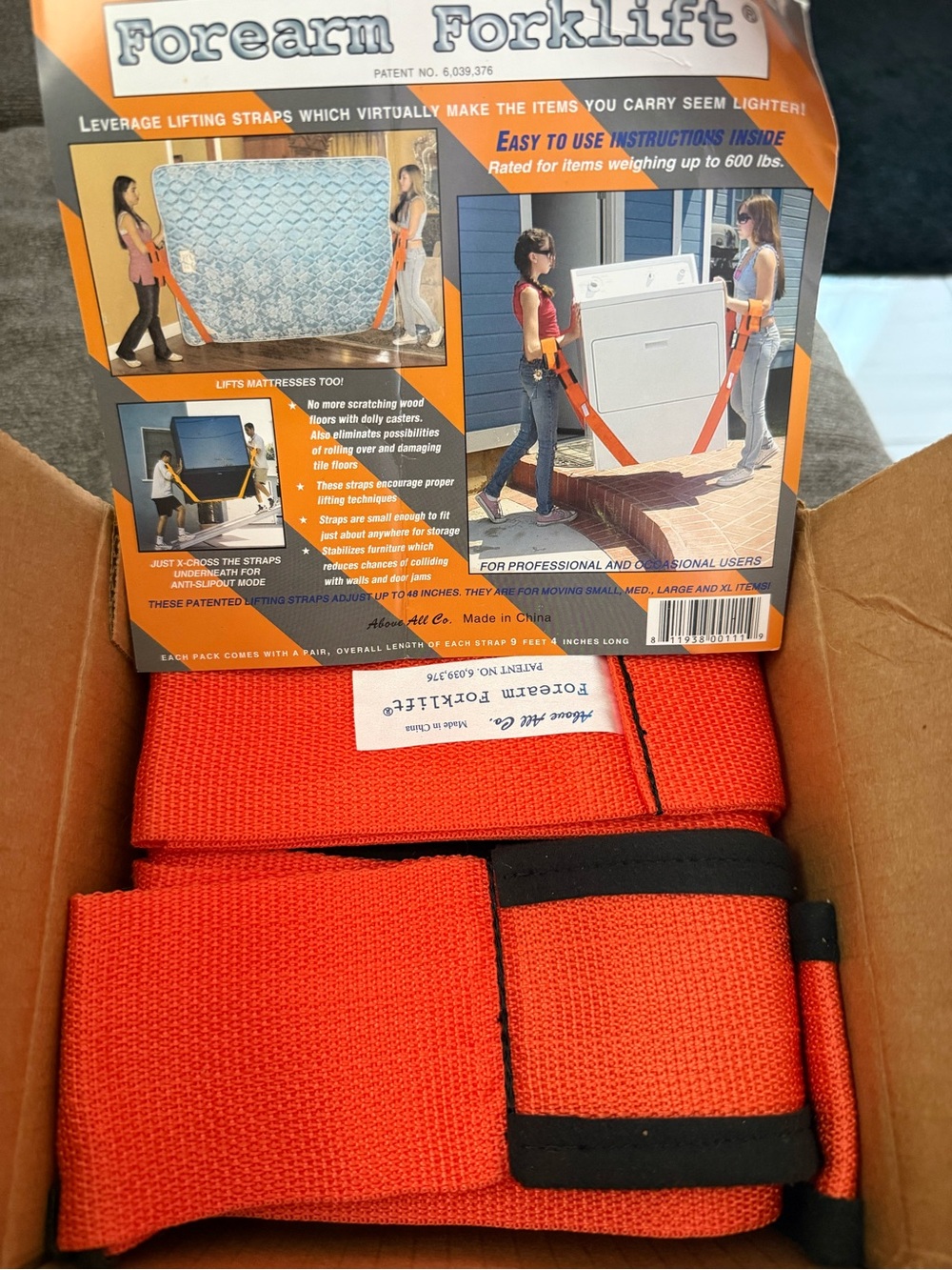 Forearm Forklift Lifting Straps in Bright Orange nwt